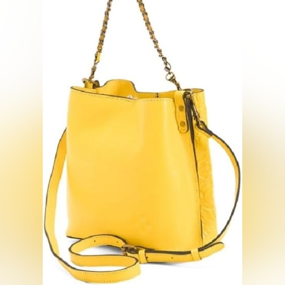 Patricia Nash Ledra Bucket Crossbody Bright Yellow Leather
